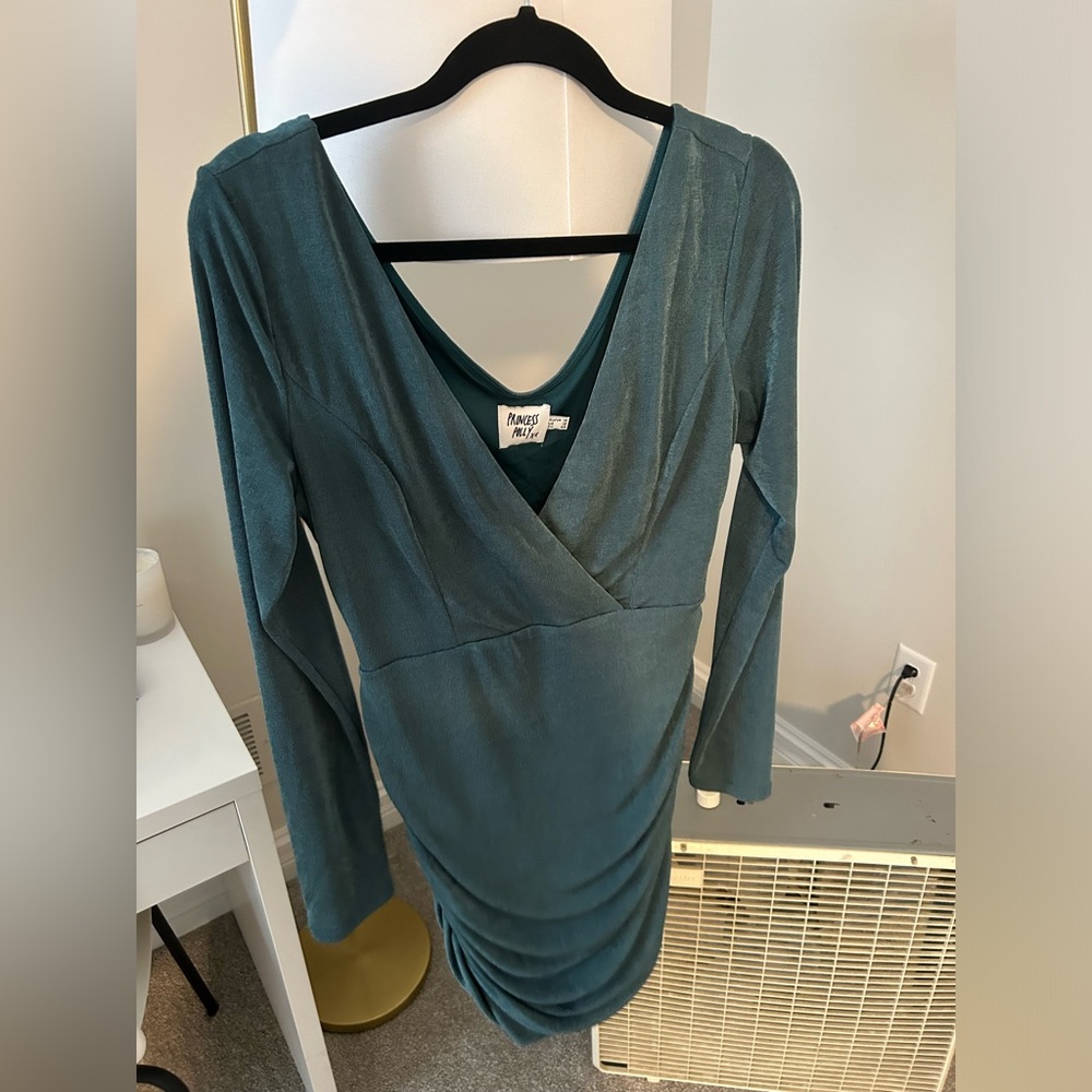 Blue Long Sleeve Mini Dress